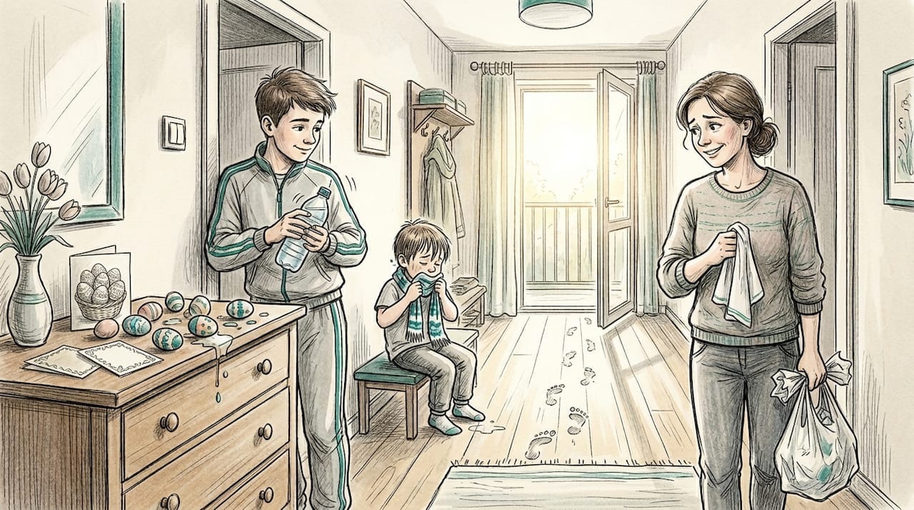 Rodzinne wygłupy z wodą podczas śmigus-dyngus w domowym zaciszu