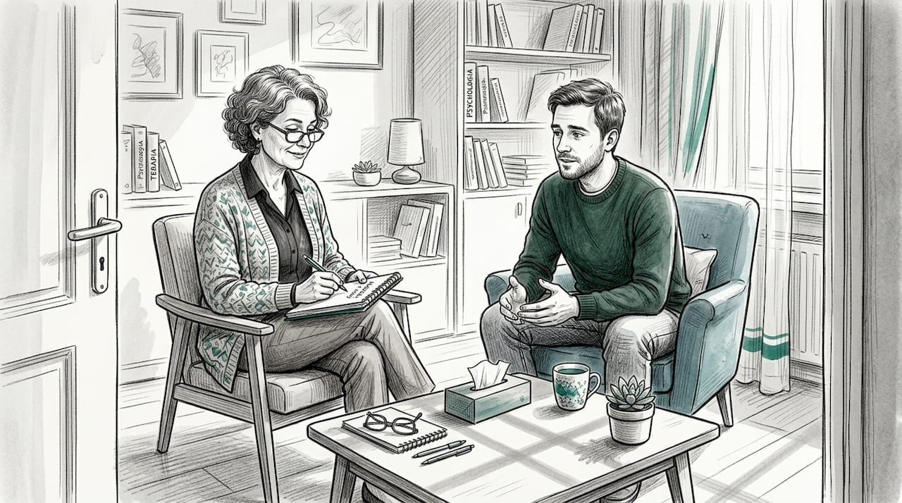 Spotkanie terapeuty z klientem w przytulnym gabinecie