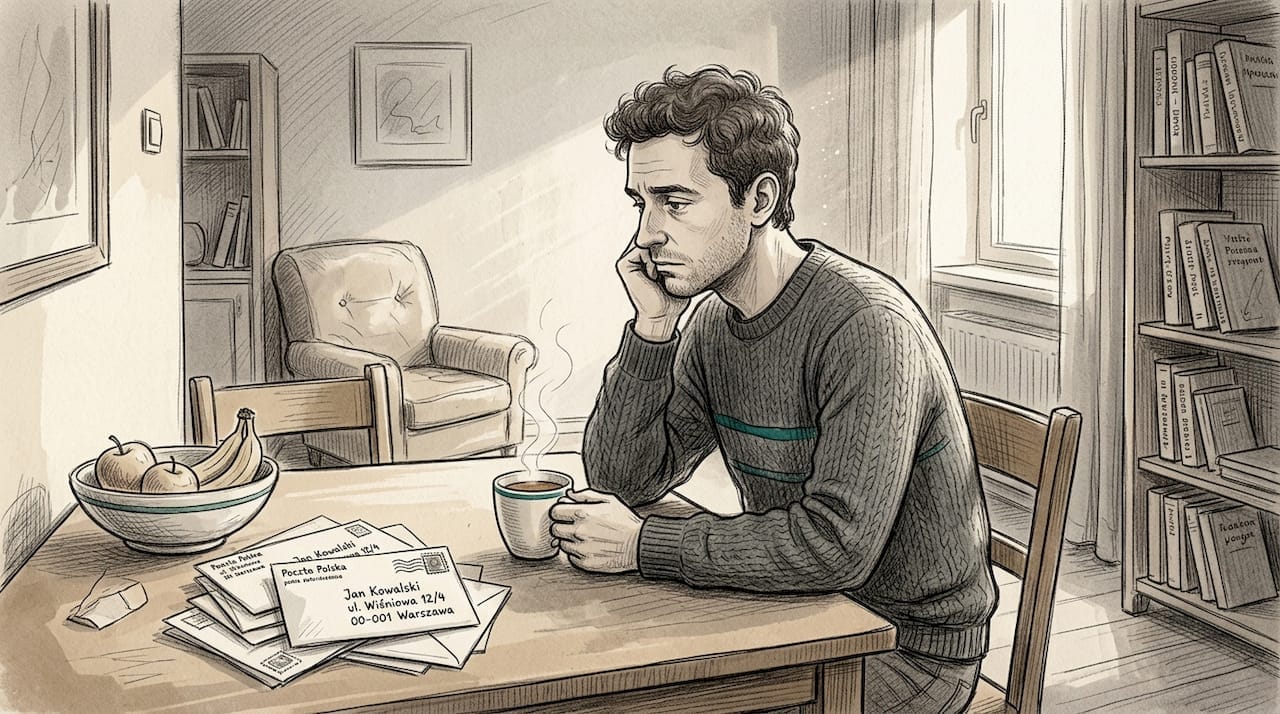 Emigrant zamyślony w skromnym mieszkaniu