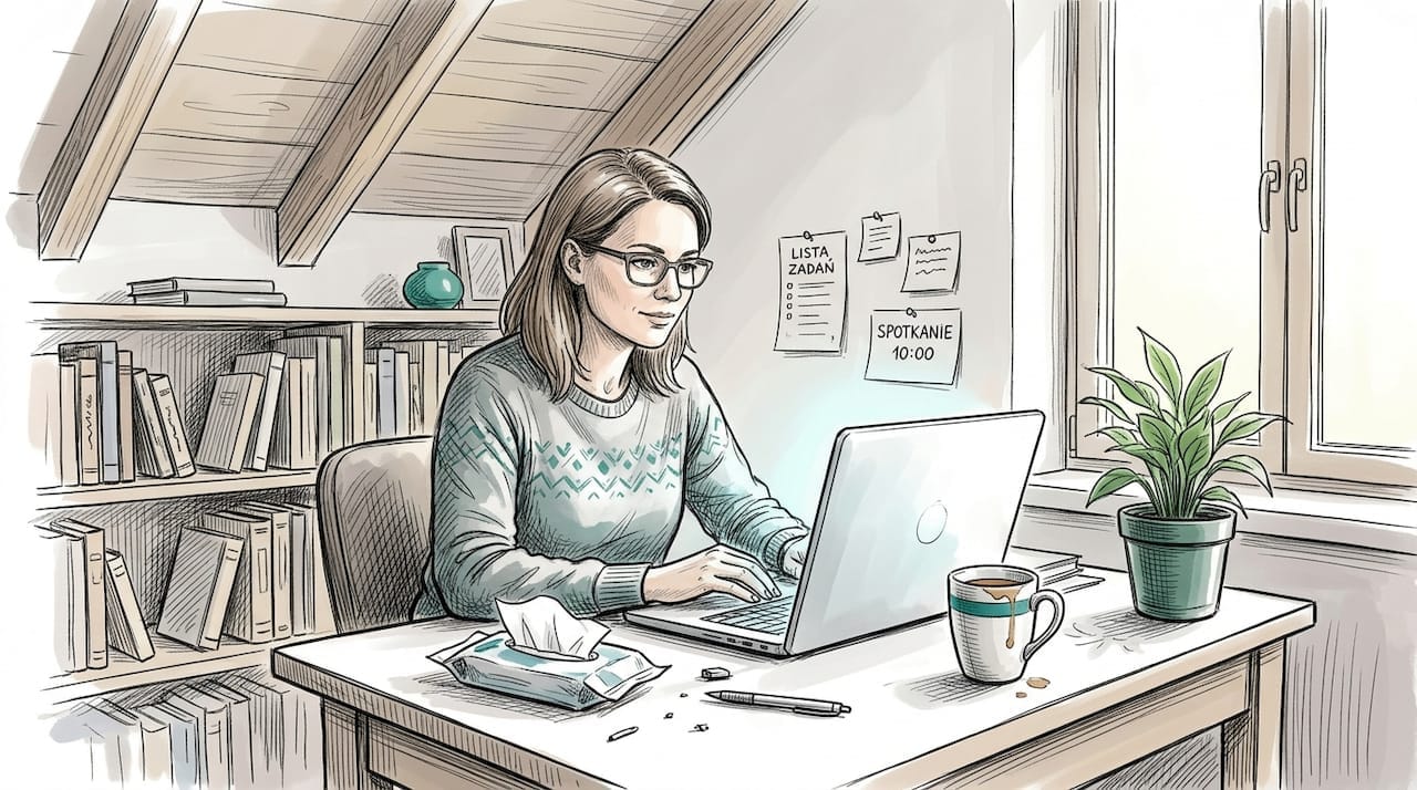 Doświadczona kobieta wykonuje swoją pracę w domowym biurze.