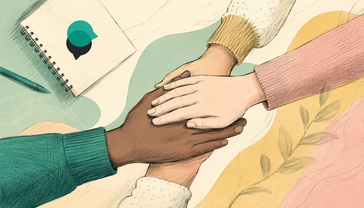 Ilustracja w stylu flat przedstawiająca dłonie pełne empatii - symbol bezinteresownej pomocy innym.