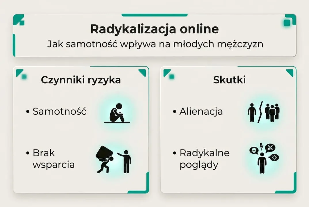 Infografika: jak działa mechanizm radykalizacji w środowisku blackpill
