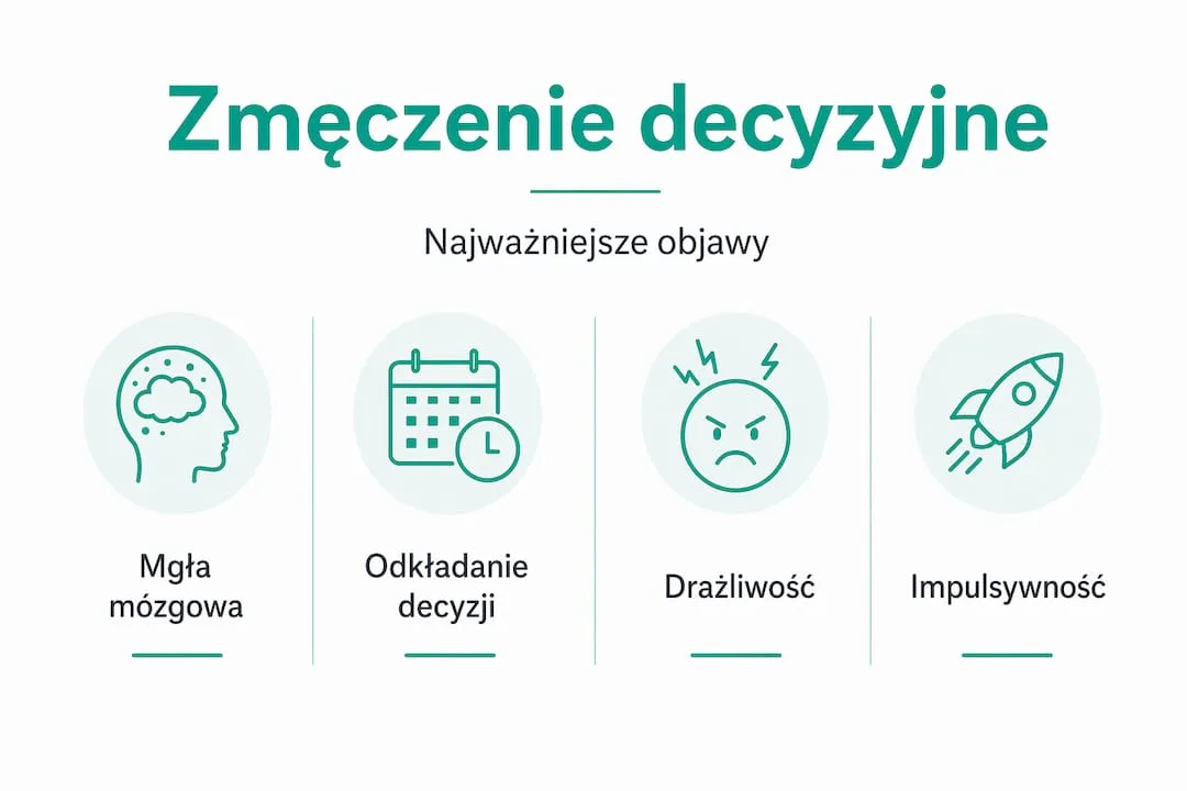 Grafika prezentująca najczęstsze symptomy przemęczenia przy podejmowaniu decyzji