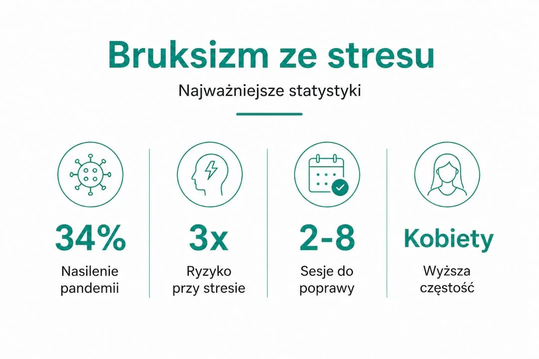 Grafika prezentująca najważniejsze dane dotyczące bruksizmu wywołanego stresem