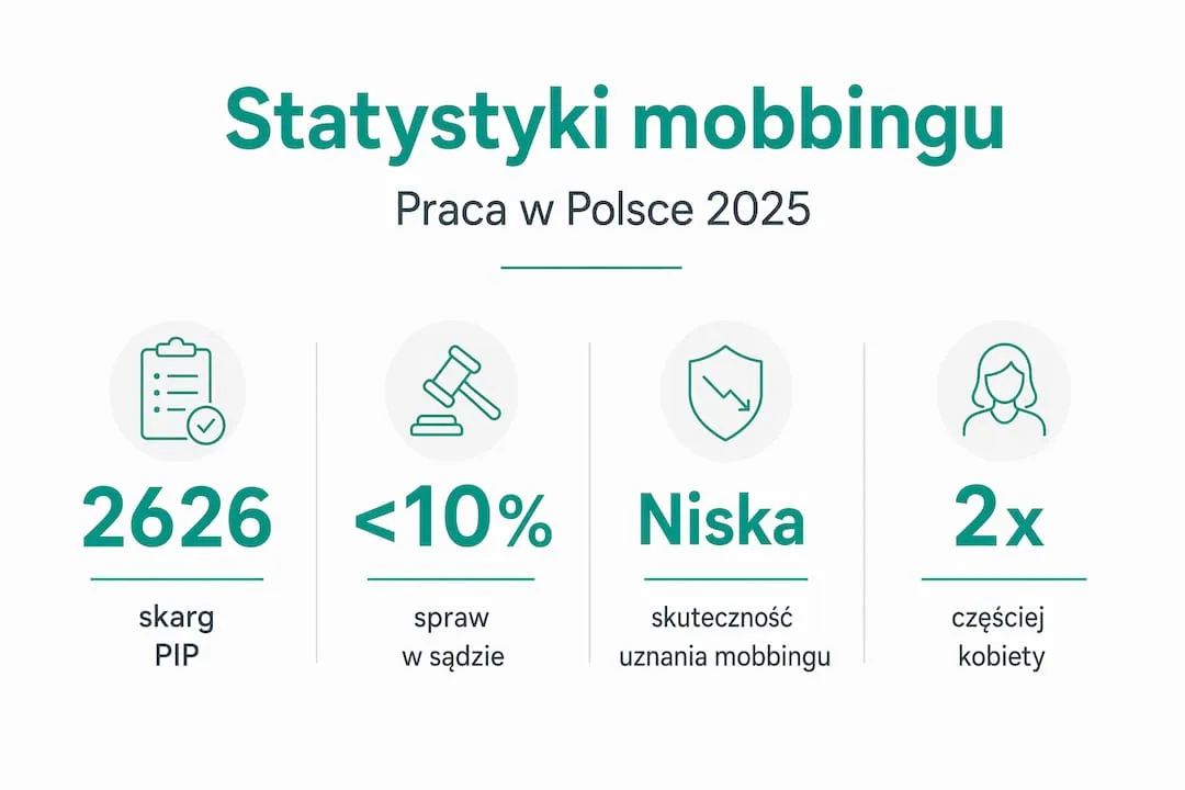 Najważniejsze dane dotyczące mobbingu w polskich miejscach pracy, infografika