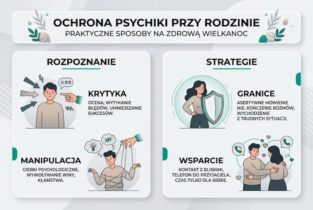 Infografika z codziennymi trikami wspierającymi zdrowie psychiczne