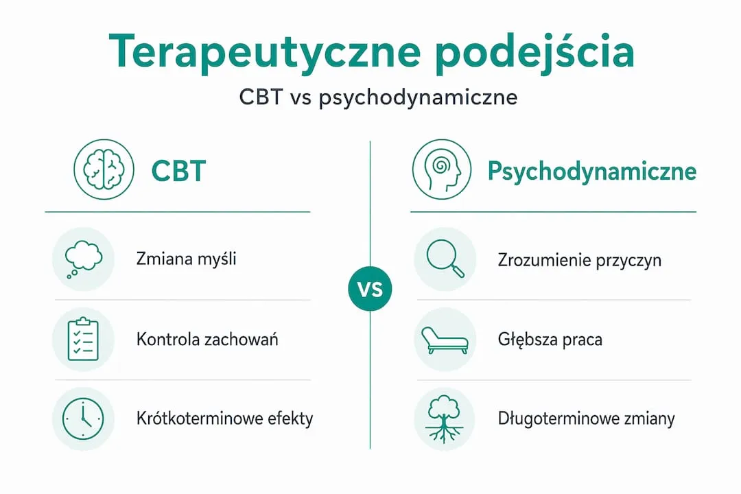 Infografika: porównanie terapii poznawczo-behawioralnej i psychodynamicznej w leczeniu zazdrości