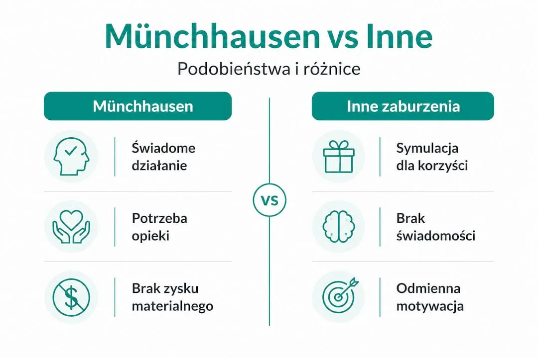 Infografika: Zestawienie zespołu Münchhausena z innymi zaburzeniami