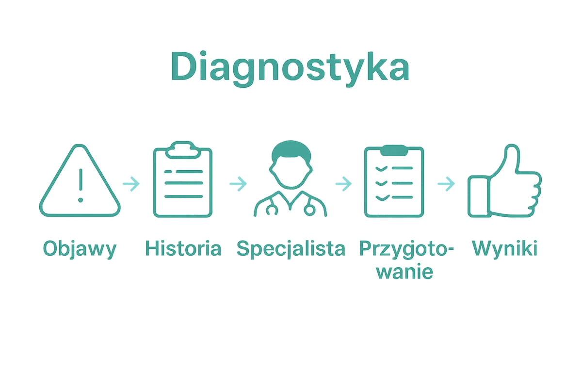 Infografika prezentująca 5 kroków diagnozy ADHD u dorosłych